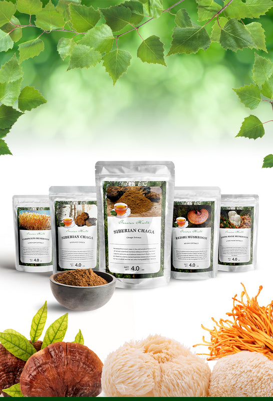 Image of mushrooms and collection of the innature health products